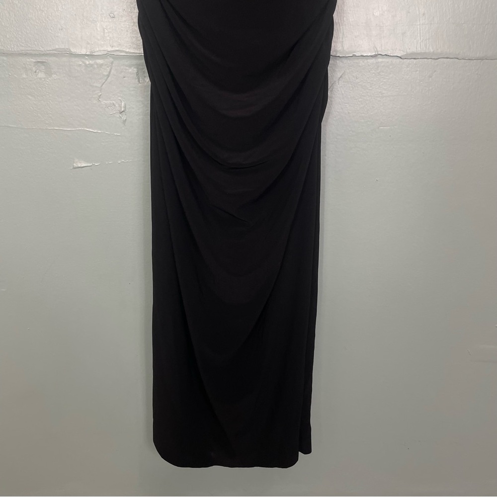 Norma Kamali Short Sleeve Crew Neck Shirred Waist‎ Dress Black Midi Body Con - Picture 6 of 11
